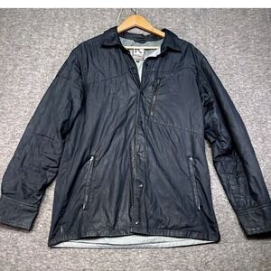 Flylow Shacket Mens Medium Jacket Black Quilted Collared Button Up Snap Ski Snow